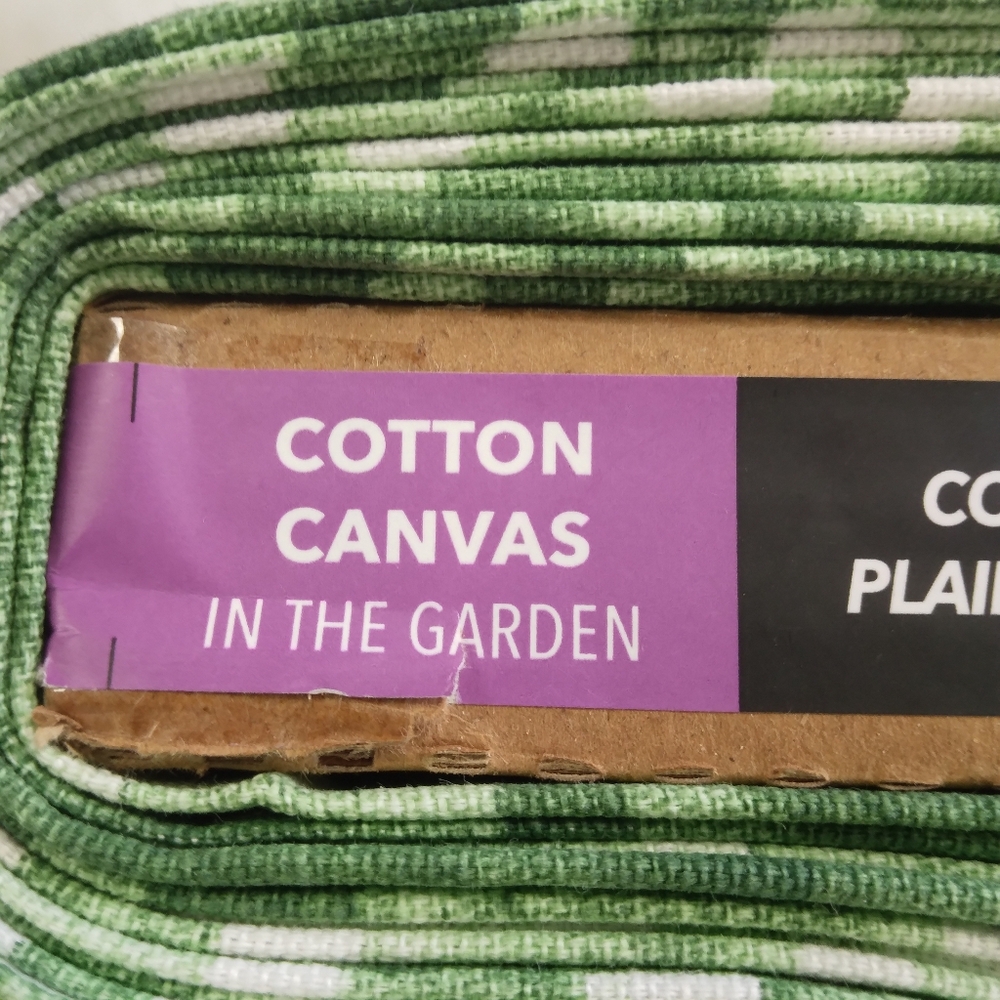 FABRIC Cotton Plain Weave Canvas "In The Garden" Watercolor Plaid Print In Green - Picture 2 of 9